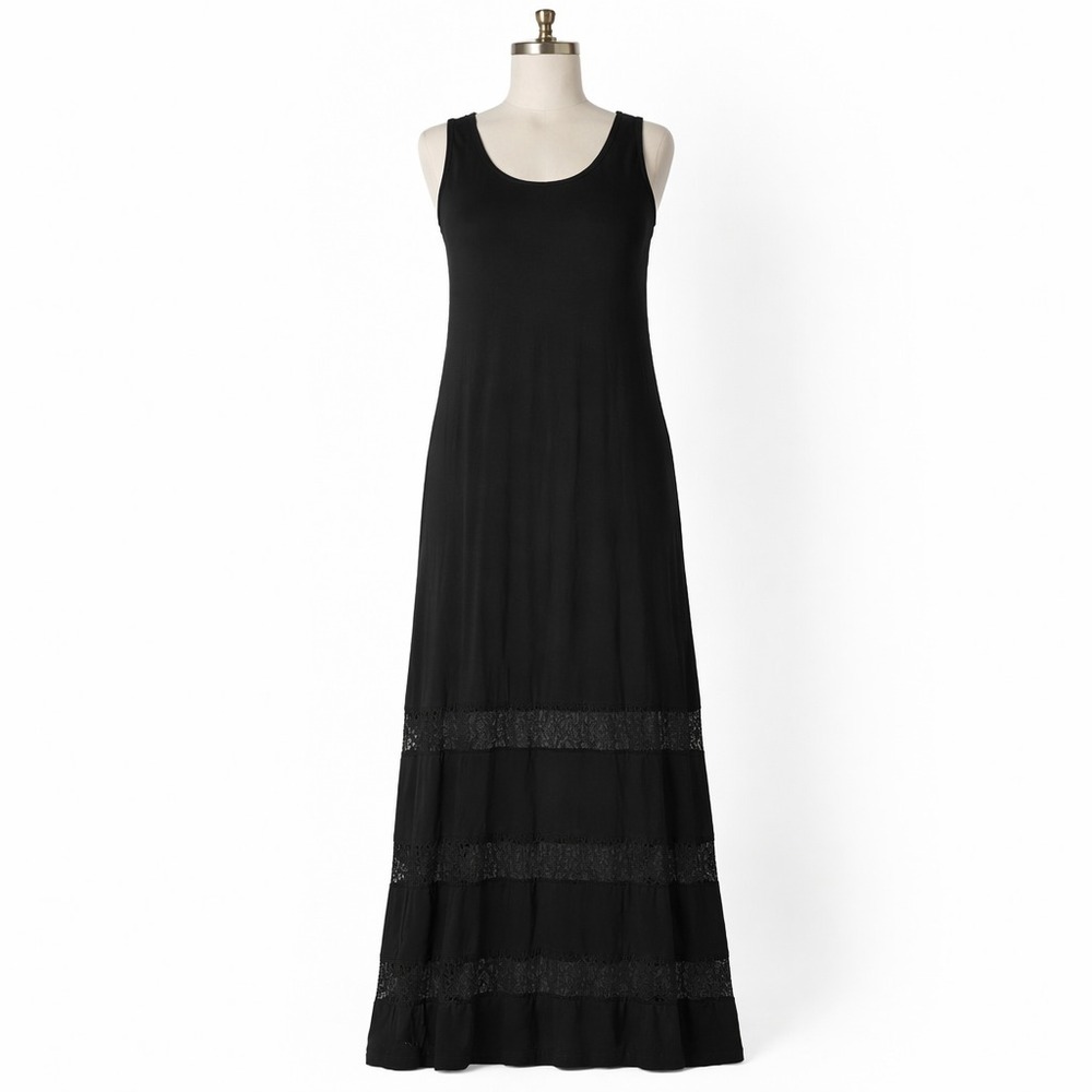 Fororever 21 Plus Womens 2X Black Maxi Dress Lace Mesh Hem Sleeveless Stretch